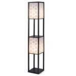 Pastatomas šviestuvas su dviem lentynėlėmis ir kojiniu jungikliu (Juoda)