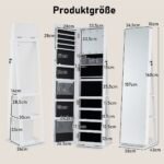 Pasukama papuošalų spintelė su viso kūno veidrodžiu (Balta) – Paveikslėlis 6
