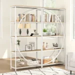 Pusmėnulio formos 5 aukštų knygų lentyna su atviromis lentynomis ir metaliniu rėmu (Natūrali) – Paveikslėlis 9