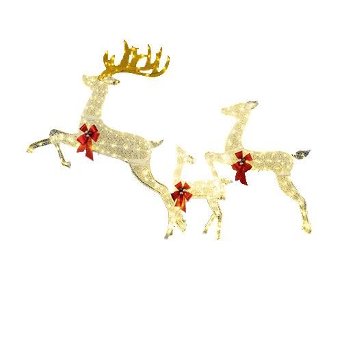 Šviečianti LED 3 dalių elnių šeimos kalėdinė dekoracija su 330 lempučių (Balta)