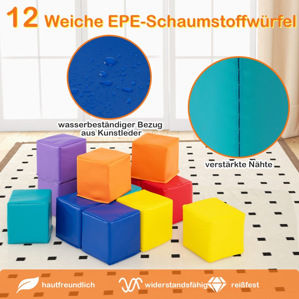 12 dalių minkštų putplasčio statybinių kaladėlių rinkinys (Įvairiaspalvė) – Paveikslėlis 4