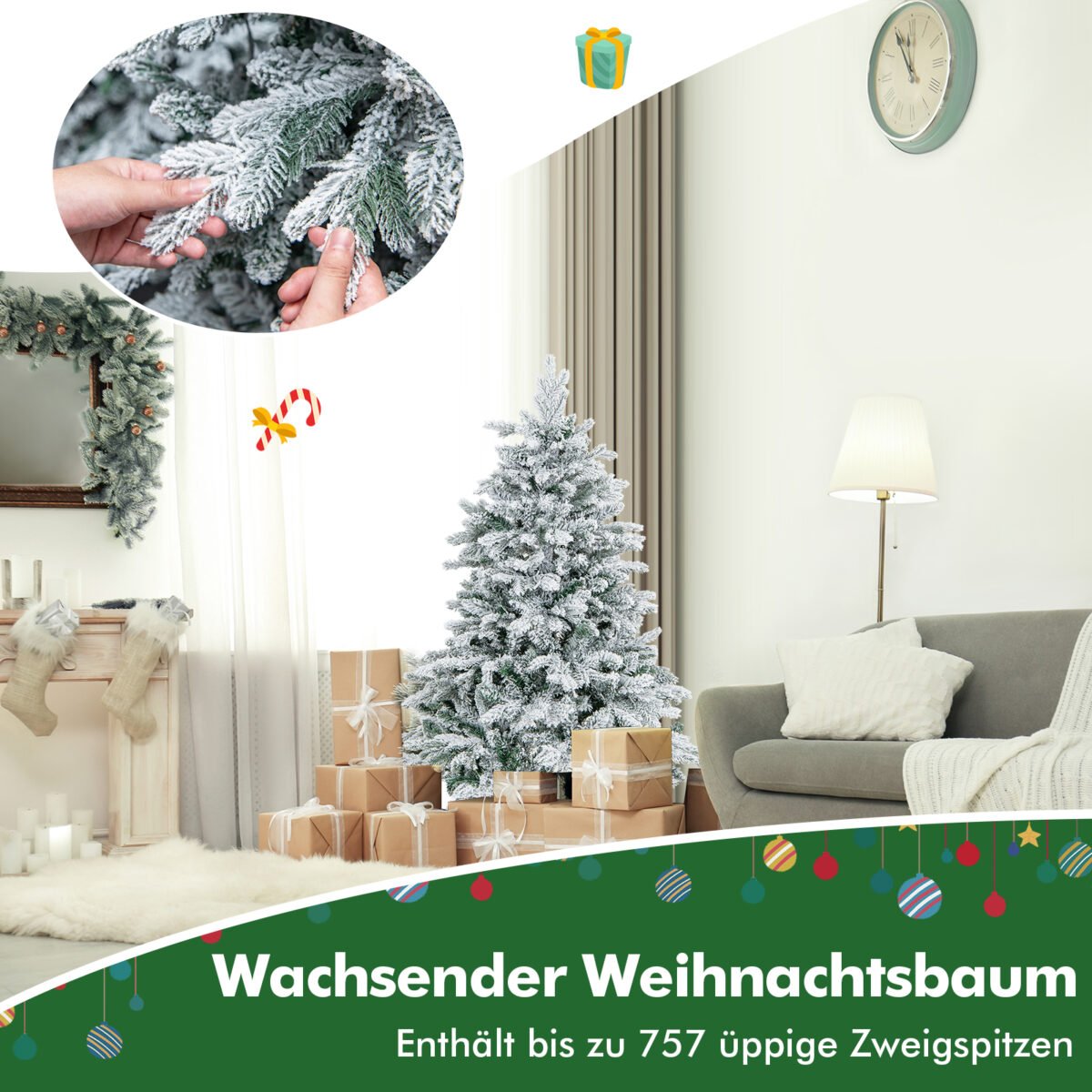 Dirbtinė Kalėdų eglutė su LED apšvietimu ir sniego efektu 135 cm (Žalia) – Paveikslėlis 3