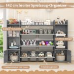 Vaikų žaislų ir knygų spintelė su 8 išimamais konteineriais ir knygų lentynomis (Pilka) – Paveikslėlis 3