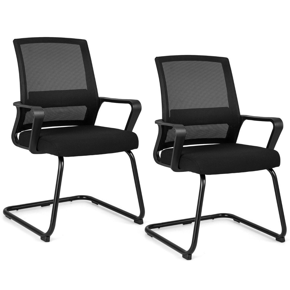 2 ergonomiškų konferencinių kėdžių komplektas su juosmens atrama ir bėginėmis kojomis (Juoda) 2 ergonomiškų konferencinių kėdžių komplektas su juosmens atrama ir bėginėmis kojomis (Juoda)