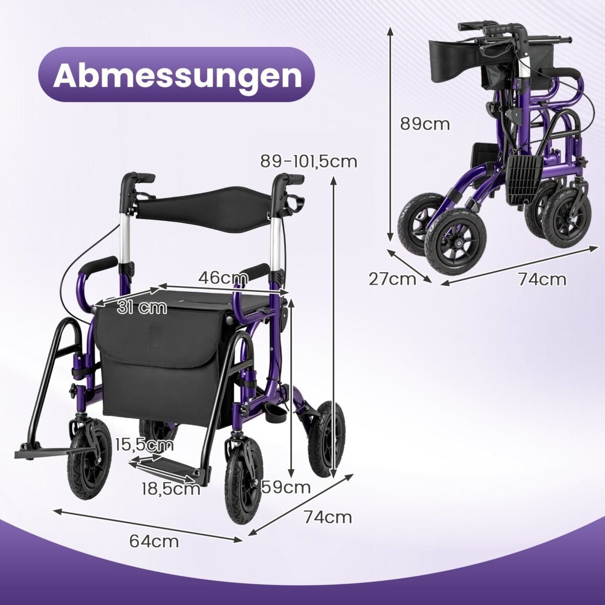 Sulankstoma vaikštynė su sėdyne ir pripučiamais ratais (Violetinė) – Paveikslėlis 2