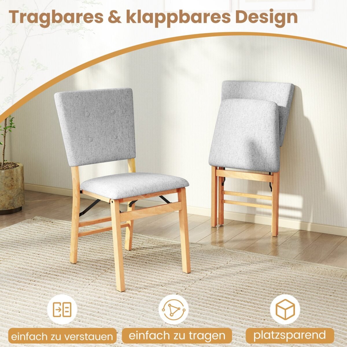 Valgomojo kėdės su paminkštintu sėdimuoju paviršiumi 2 vnt (Pilka) – Paveikslėlis 3