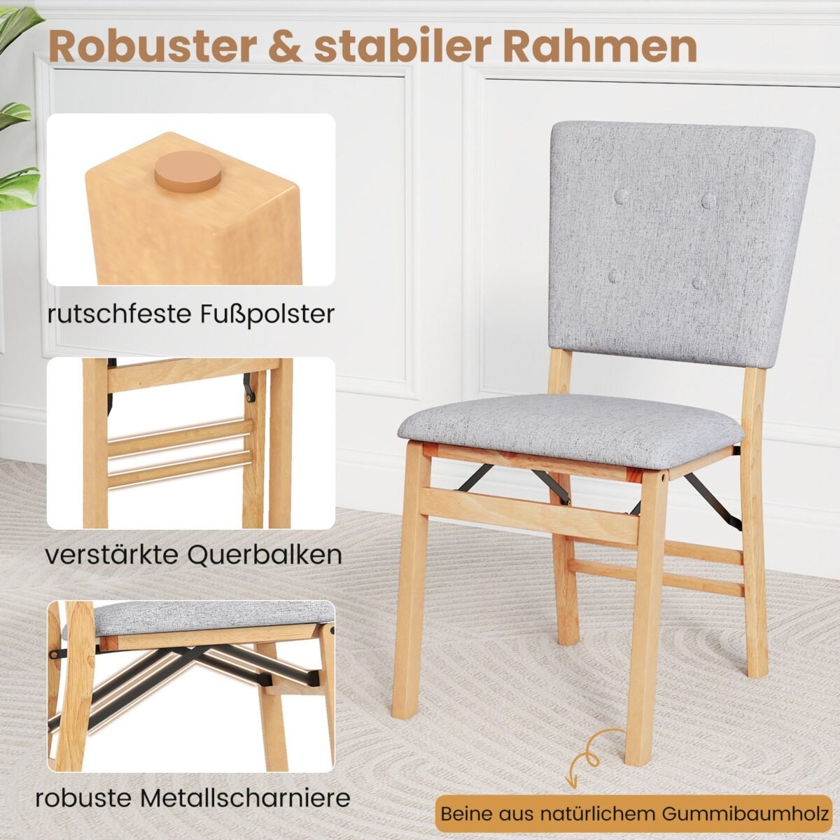 Valgomojo kėdės su paminkštintu sėdimuoju paviršiumi 2 vnt (Pilka) – Paveikslėlis 4