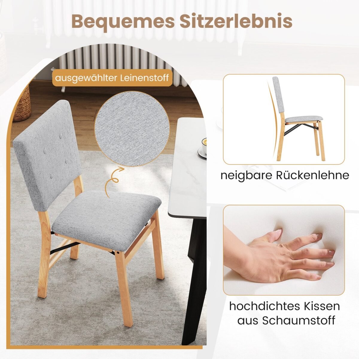 Valgomojo kėdės su paminkštintu sėdimuoju paviršiumi 2 vnt (Pilka) – Paveikslėlis 5