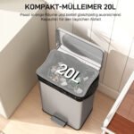 20 l minama šiukšliadėžė su švelniu uždarymu ir atsparia pirštų antspaudams danga