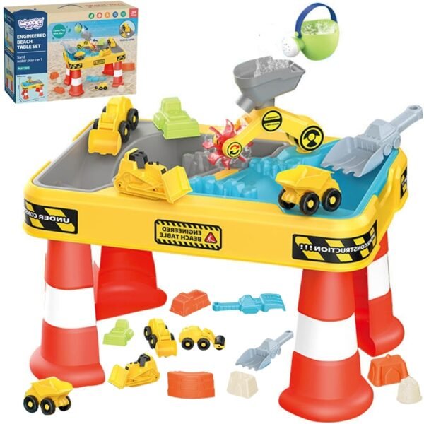 2in1 smėlio ir vandens stalas statybų tema su 4 mašinėlėmis
