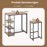 3 dalių baro stalo komplektas su 2 kėdėmis ir 3 lentynomis (Kavos ir juoda) – Paveikslėlis 2