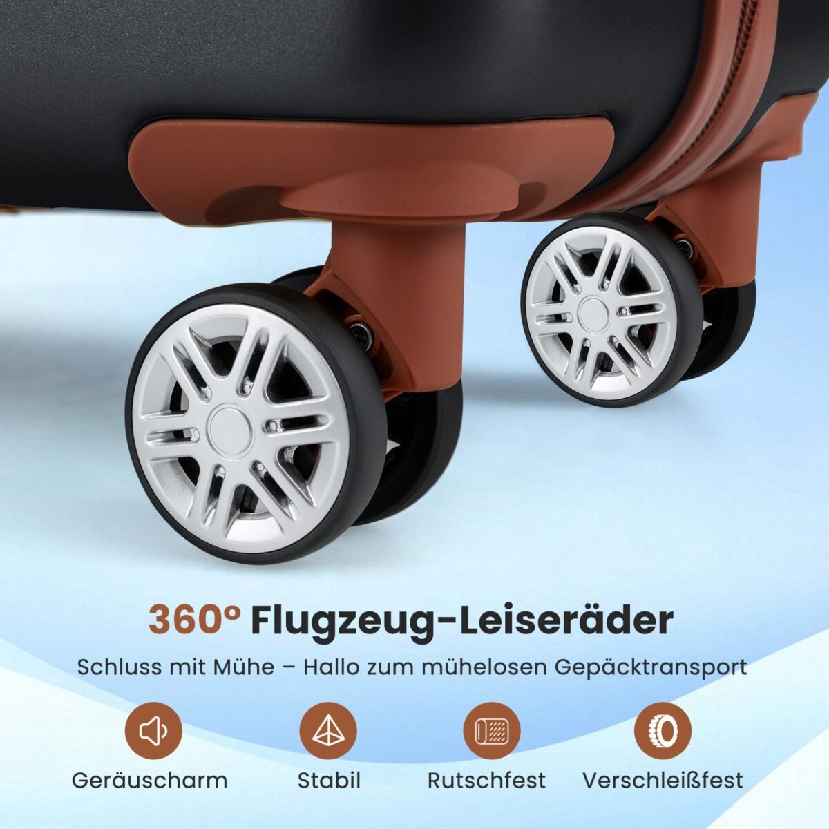 3 dalių kietų lagaminų komplektas su TSA spyna ir 360° besisukančiais ratukais (Juoda)