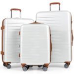 Lagaminų komplektas su TSA spyna ir 360° pasukamais ratukais (Balta)