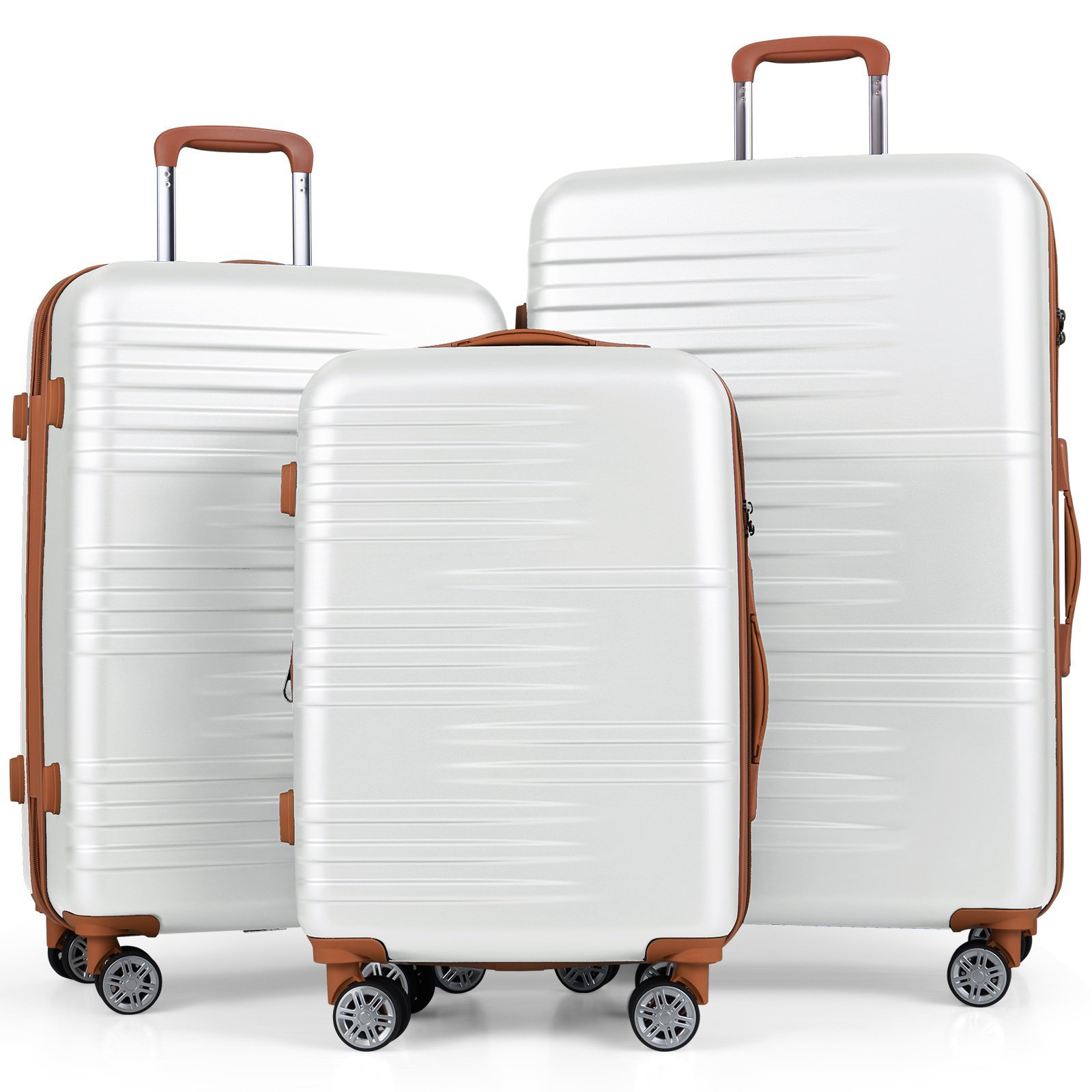 Lagaminų komplektas su TSA spyna ir 360° pasukamais ratukais (Balta)