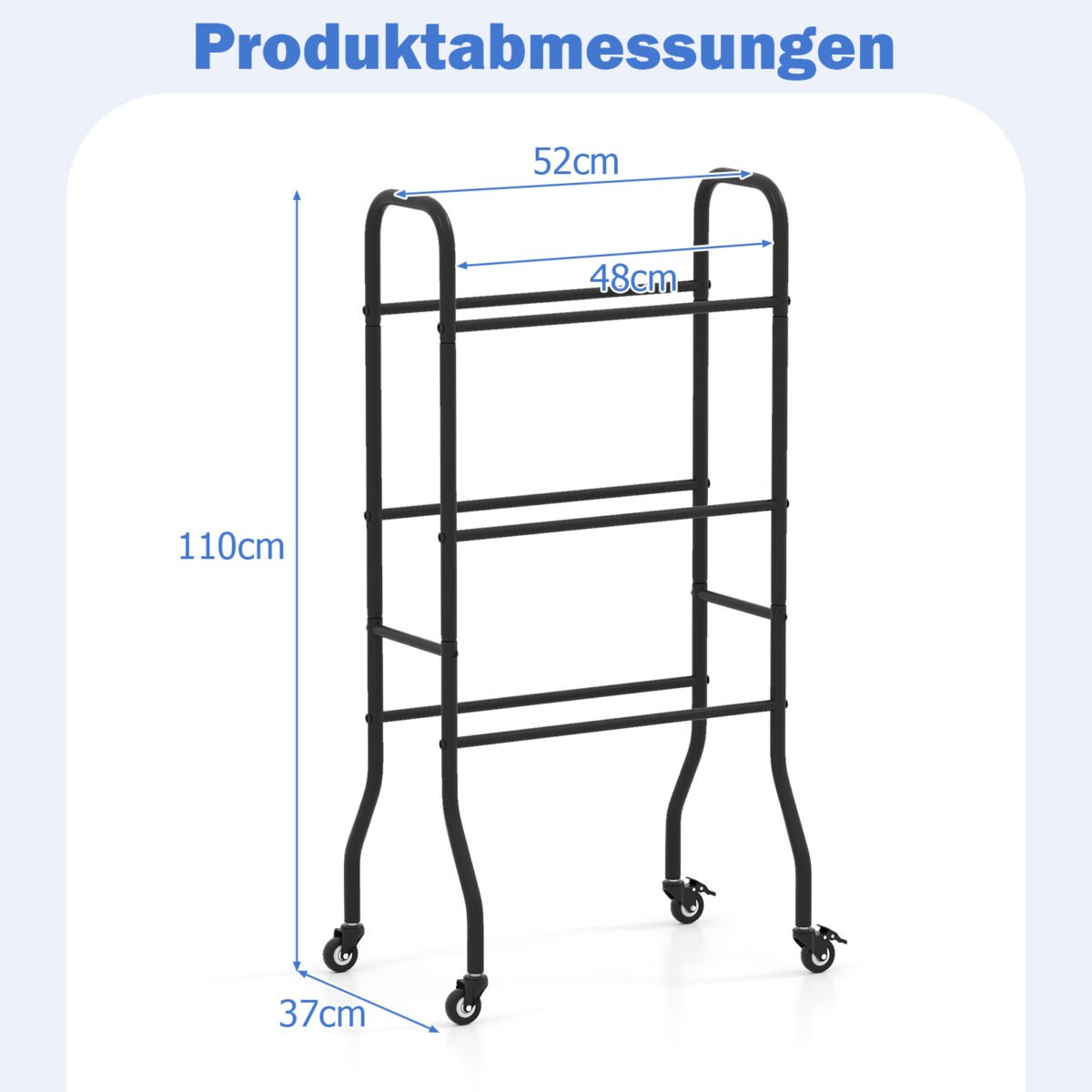 Stovas kamuoliams su ratukais ir metaliniu rėmu (Juoda) – Paveikslėlis 2