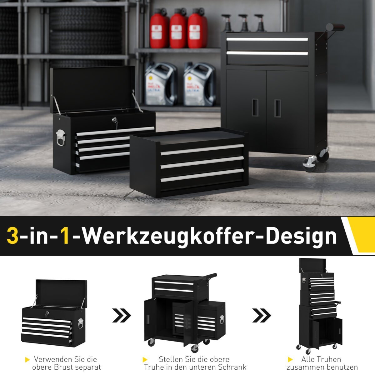 3 viename įrankių vežimėlis su 9 užrakinamais stalčiais – Paveikslėlis 5