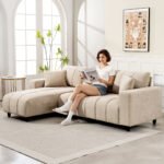 3 vietų L-formos kampinė sofa su apkeičiamu šezlongu ir plieniniu rėmu