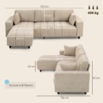 3 vietų L-formos kampinė sofa su apkeičiamu šezlongu ir plieniniu rėmu