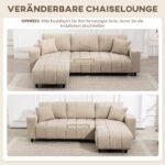 3 vietų L-formos kampinė sofa su apkeičiamu šezlongu ir plieniniu rėmu