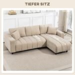 3 vietų L-formos kampinė sofa su apkeičiamu šezlongu ir plieniniu rėmu