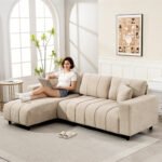 3 vietų L-formos kampinė sofa su apkeičiamu šezlongu ir plieniniu rėmu