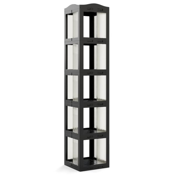 360° Besisukanti Sulankstoma Knygų Lentyna su Skaidriomis Sienelėmis (Juoda)