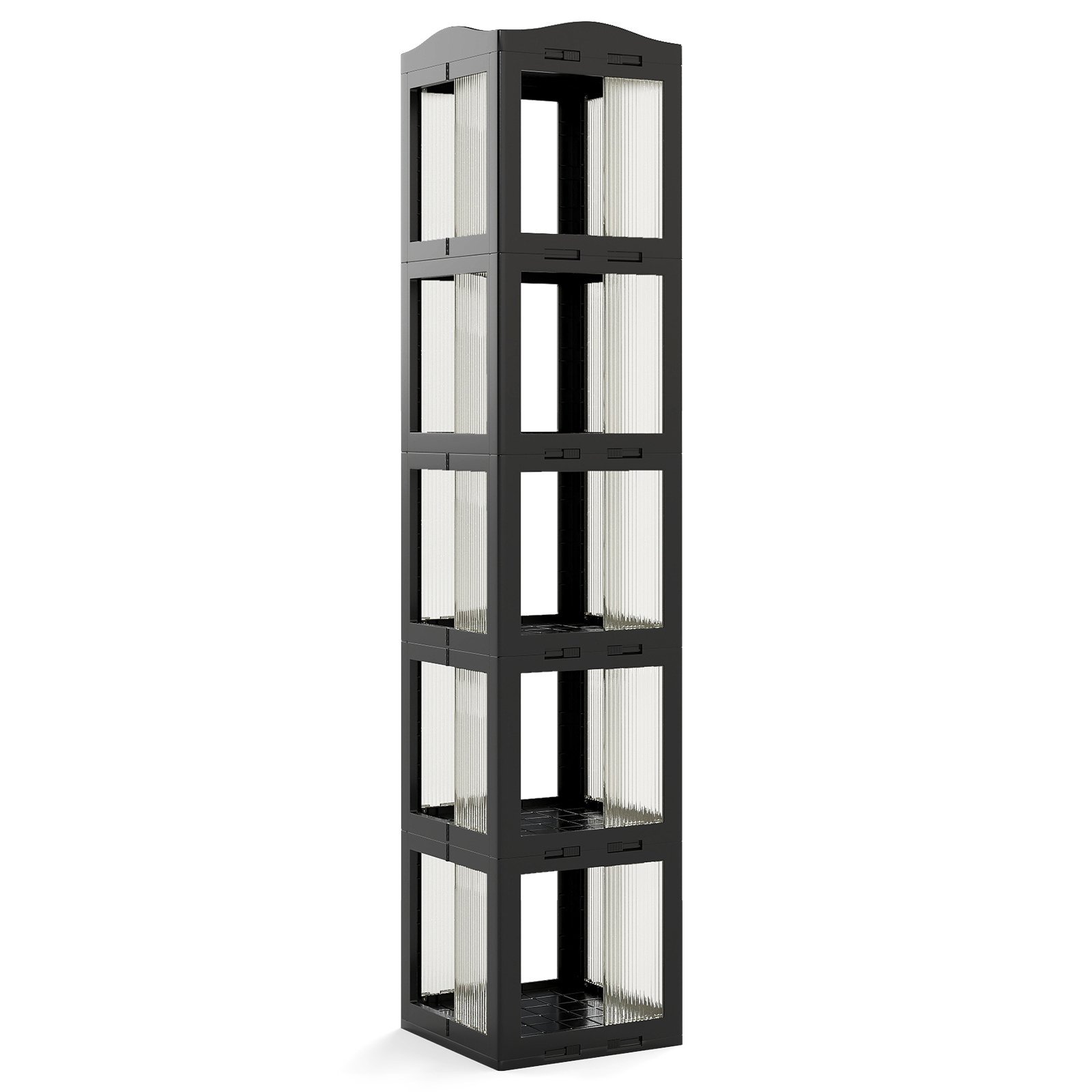 360° Besisukanti Sulankstoma Knygų Lentyna su Skaidriomis Sienelėmis (Juoda)