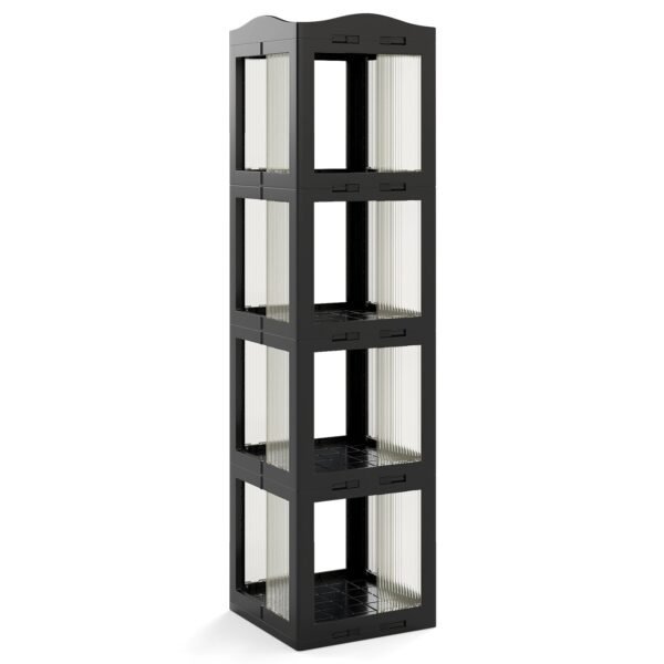 360° Pasukama Knygų Lentyna su Skaidriais Skyriais (Juoda)