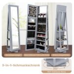 360° pasukama papuošalų spintelė su viso kūno veidrodžiu (Pilka) – Paveikslėlis 4