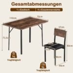 5 dalių valgomojo komplektas su pramoninio stiliaus stalu ir vietą taupančiomis kėdėmis (Kaimiška ruda)