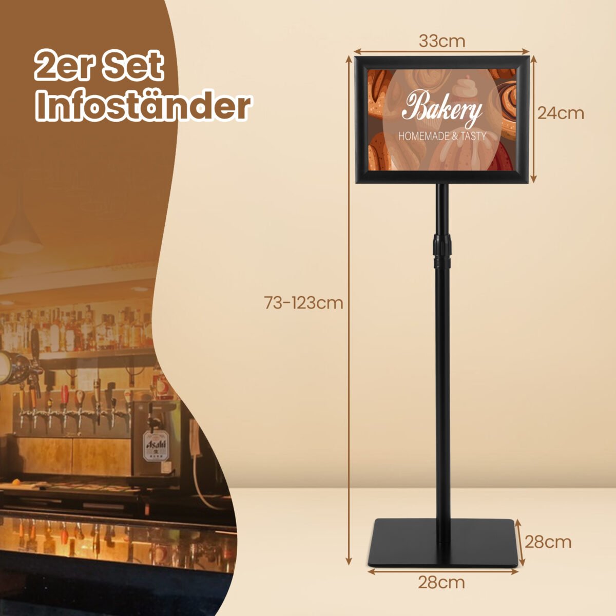 A4 informaciniai stovai su reguliuojamu aukščiu ir tvirtu metaliniu rėmu 2 vnt (Juoda) – Paveikslėlis 2