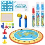 Apvalus vandens piešimo kilimėlis su pasaulio žemėlapiu ir gyvūnais – Paveikslėlis 2