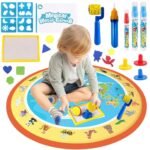 Apvalus vandens piešimo kilimėlis su pasaulio žemėlapiu ir gyvūnais