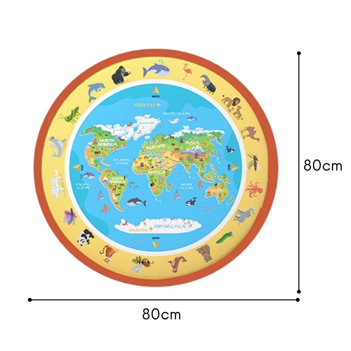 Apvalus vandens piešimo kilimėlis su pasaulio žemėlapiu ir gyvūnais – Paveikslėlis 5