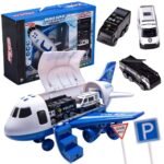 Atsidarantis policijos lėktuvas-transporteris su 3 mašinėlėmis ir kelio ženklais