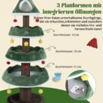Aukšta kalėdinė kačių draskyklė su 3 platformomis ir kabančiais žaislais (Žalia)