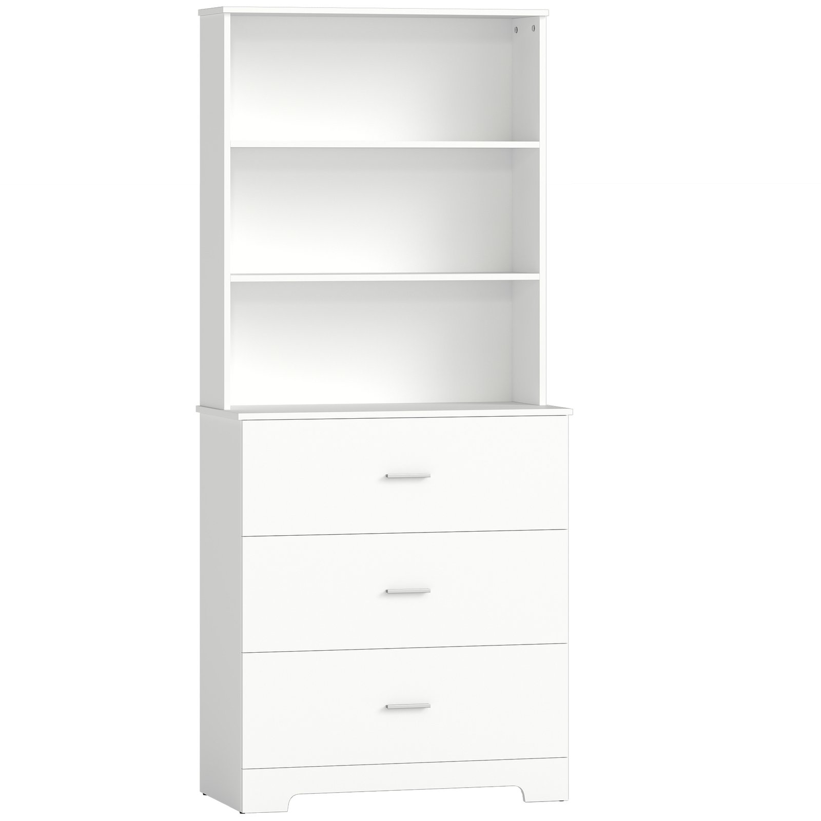 Aukšta knygų spintelė su 3 stalčiais ir 3 atviromis lentynomis