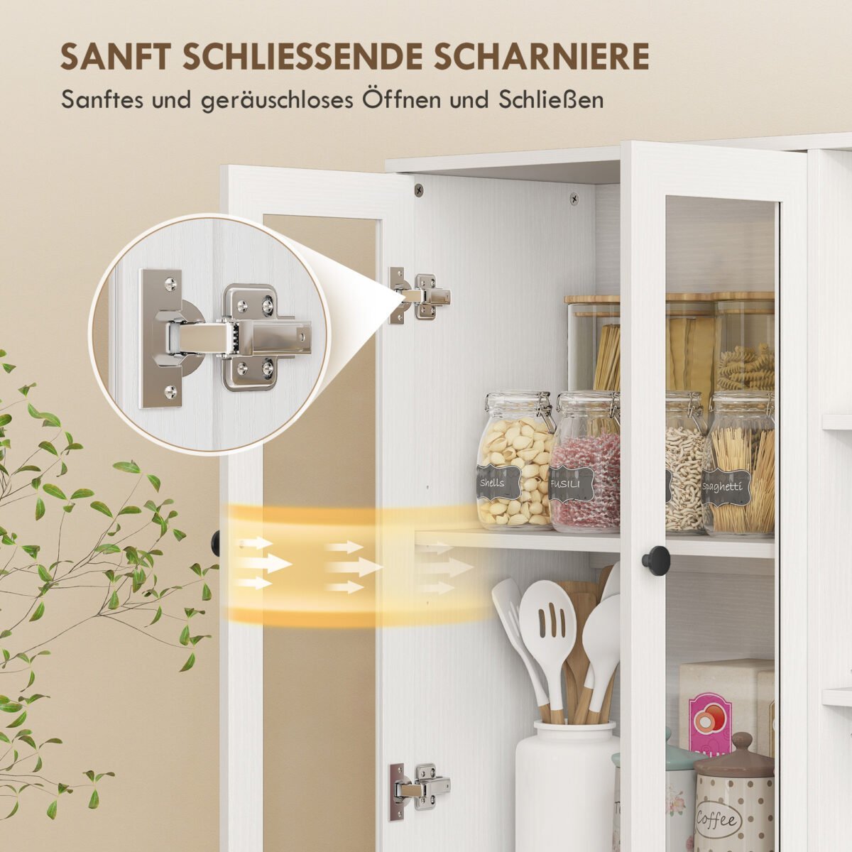 Aukšta virtuvės spinta su stiklinėmis durelėmis ir atviromis nišomis – Paveikslėlis 6