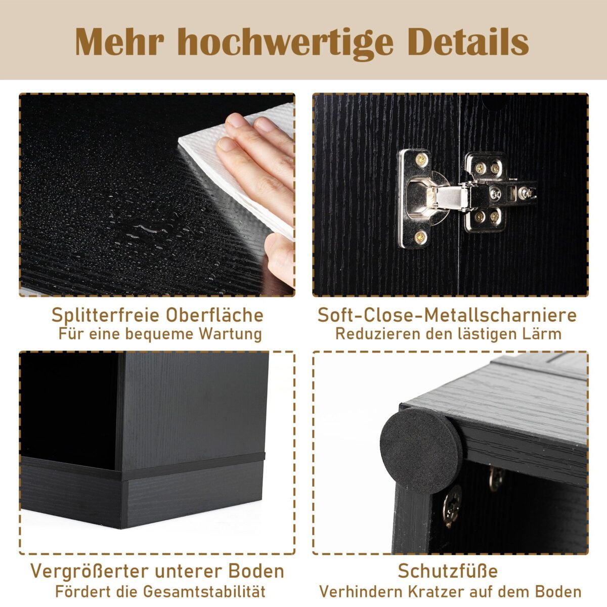 Aukšta virtuvės spintelė su darbastaliu ir įvairiomis saugojimo zonomis (Juoda) – Paveikslėlis 4