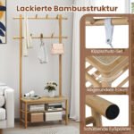 Bambukinė drabužių kabykla su ratano suoliuku ir batų lentynomis (Natūrali)