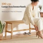 Bambukinis suoliukas su rankomis pinta rotango sėdyne 100 cm (Natūrali)