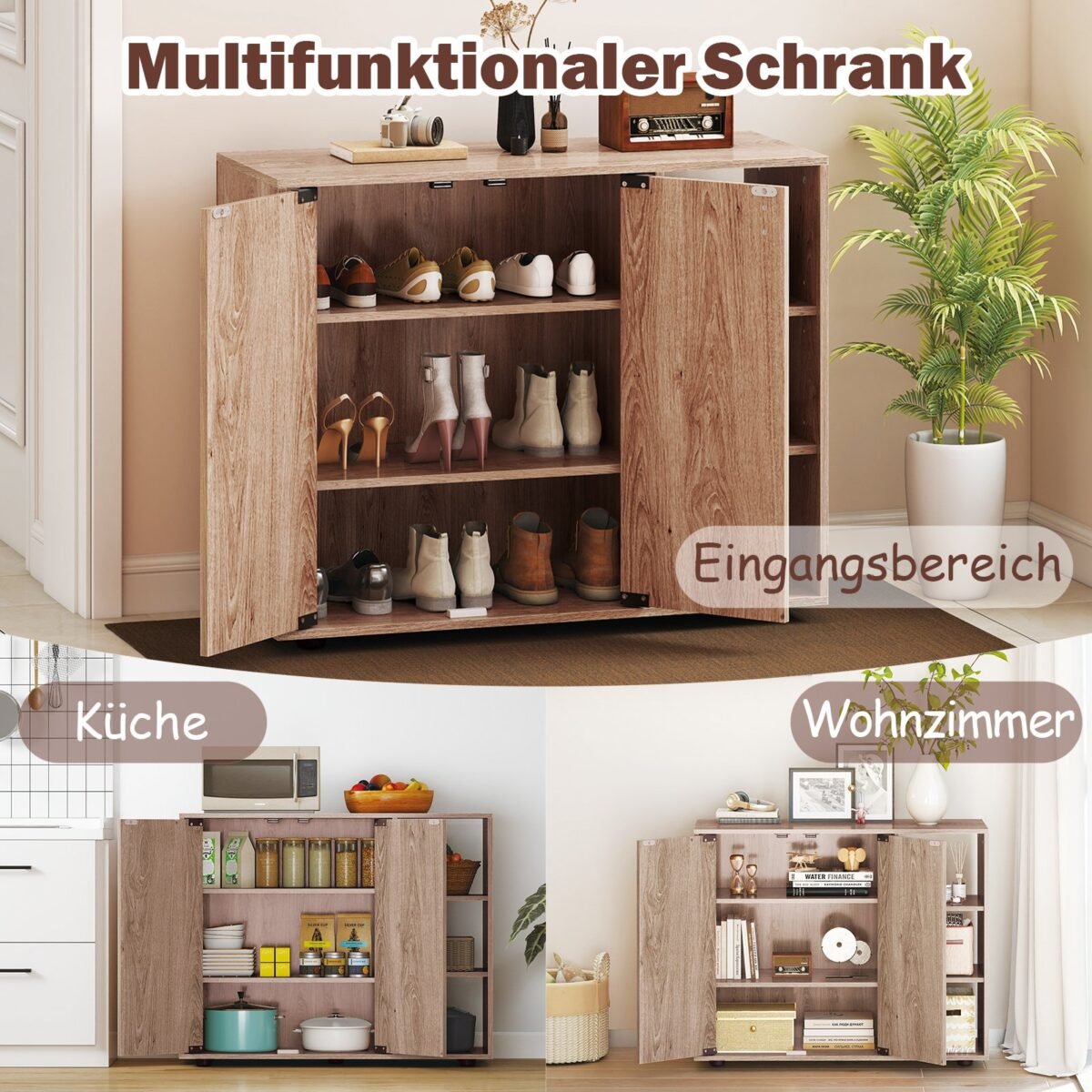 Batų spintelė su 2 durelėmis ir reguliuojamomis atviromis lentynomis (Natūrali) – Paveikslėlis 3