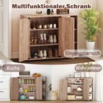 Batų spintelė su 2 durelėmis ir reguliuojamomis atviromis lentynomis (Natūrali) – Paveikslėlis 3