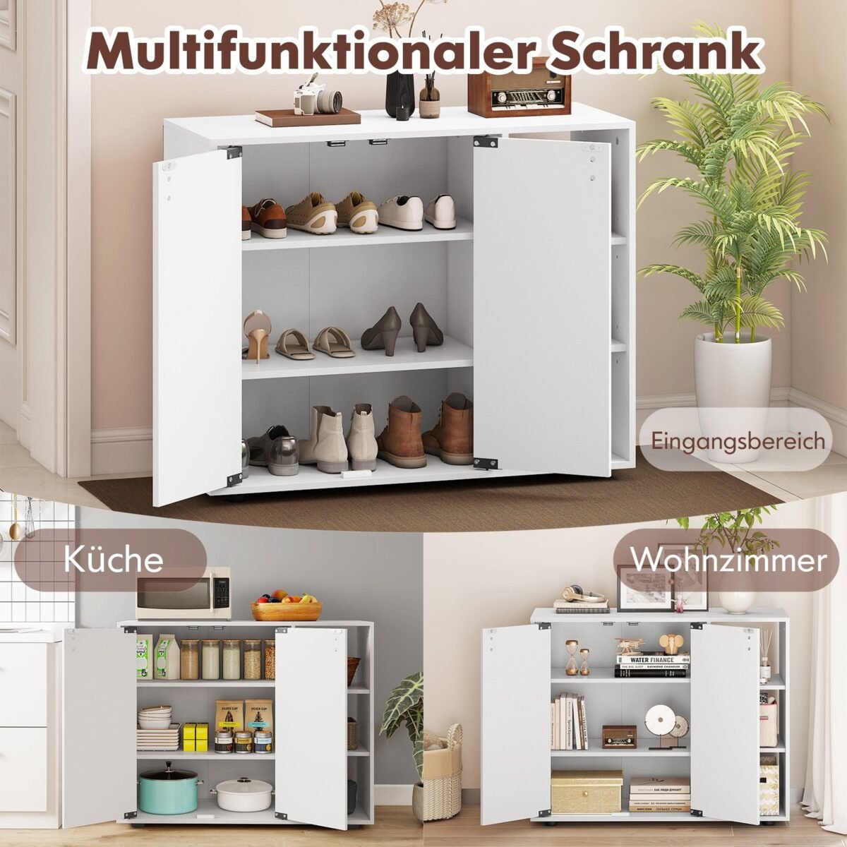 Batų spintelė su 2 durelėmis ir reguliuojamomis lentynomis (Balta) – Paveikslėlis 3