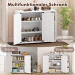 Batų spintelė su 2 durelėmis ir reguliuojamomis lentynomis (Balta) – Paveikslėlis 3