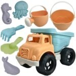 Biologiškai skaidus 8 dalių smėlio rinkinys su kibirėliu ir savivarčiu