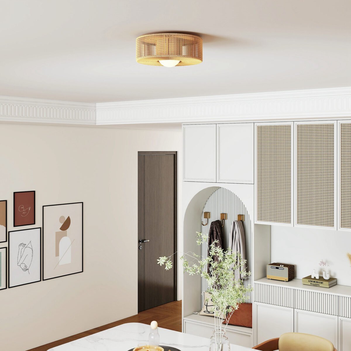 Boho stiliaus lubinis šviestuvas su kanapinės virvės gaubtu ir G9 LED lempute – Paveikslėlis 8