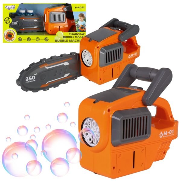 Burbulų pistoletas grandininio pjūklo formos su šviesomis ir sukimu