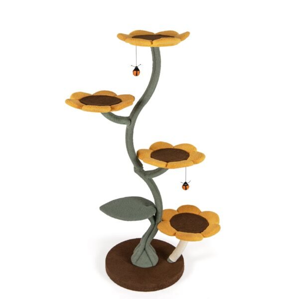 Daugiaaukštė kačių draskyklė su 5 gėlių ir lapų formos platformomis (Geltona)