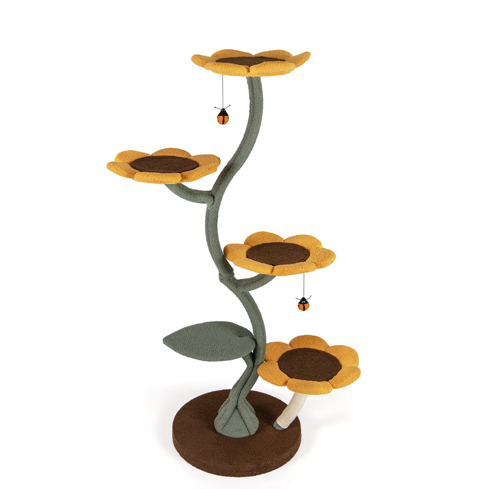 Daugiaaukštė kačių draskyklė su 5 gėlių ir lapų formos platformomis (Geltona)